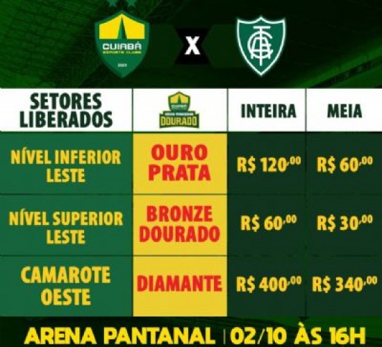 Cuiabá inicia venda de ingressos para o duelo contra o América-MG