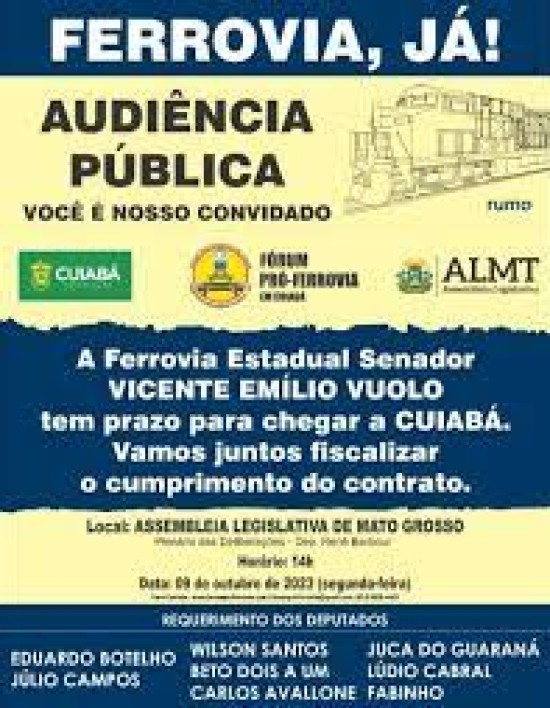 Fórum Pró-Ferrovia realiza audiência pública dia 09 de outubro, na Assembleia Legislativa