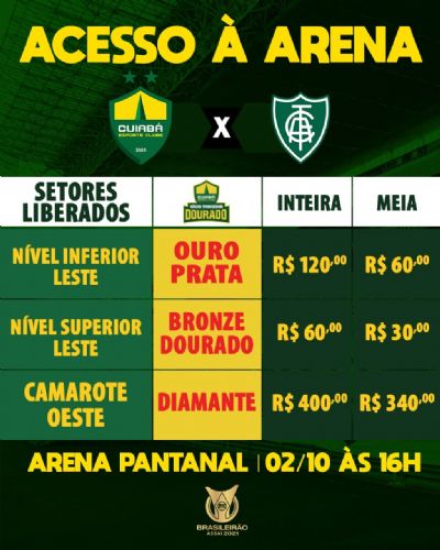 Cuiabá inicia venda de ingressos para o duelo contra o América-MG